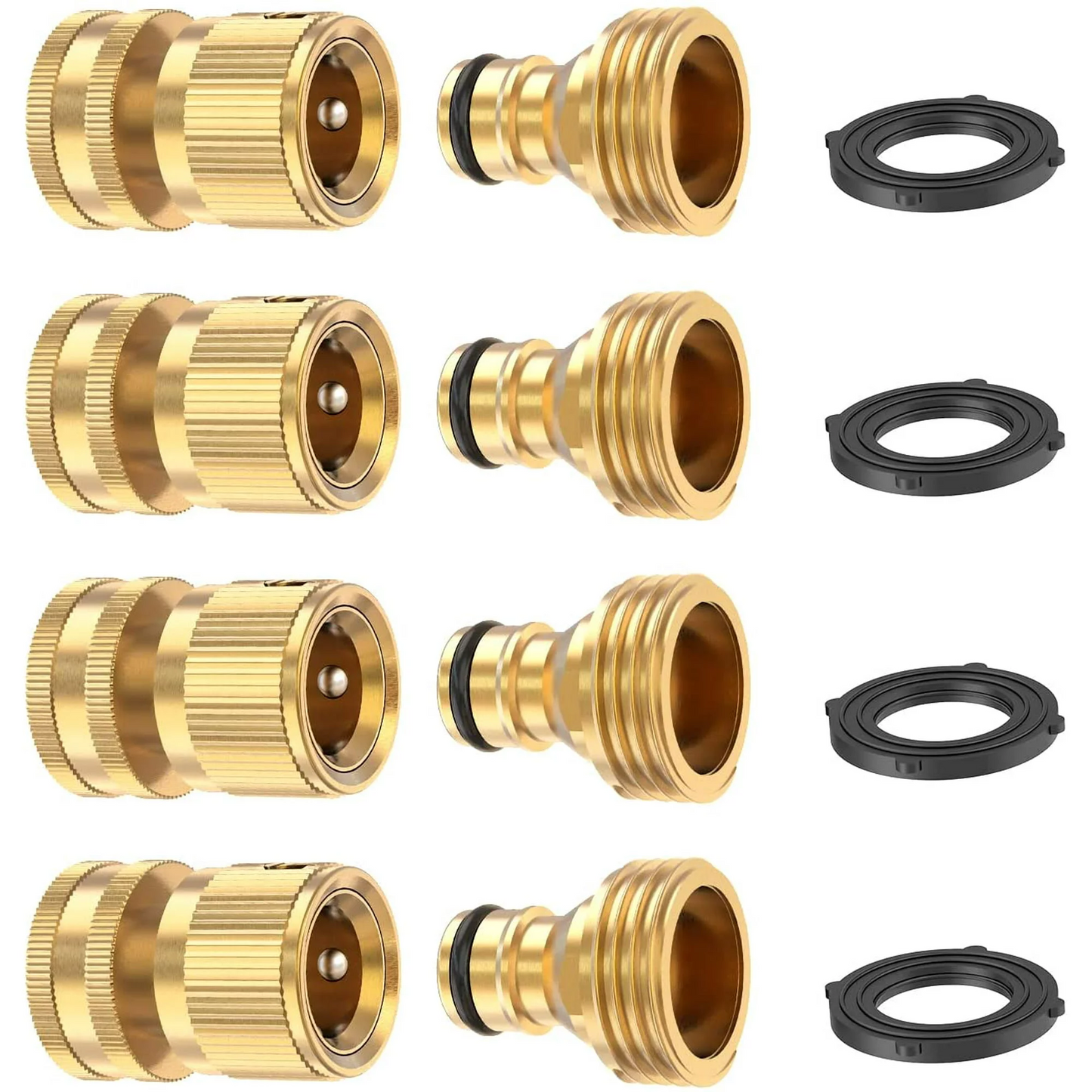 Lefree Yard Garden Hose Connectors 3/4" Brass Quick Connect Adapters (4 Sets)