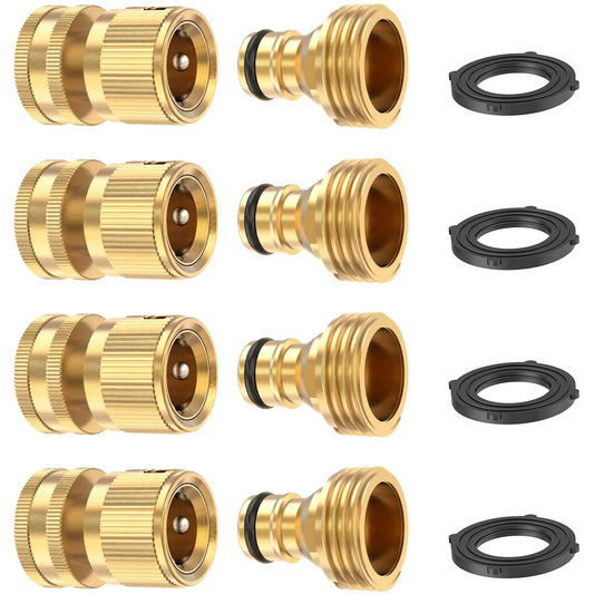 Lefree Yard Garden Hose Connectors 3/4" Brass Quick Connect Adapters (4 Sets)