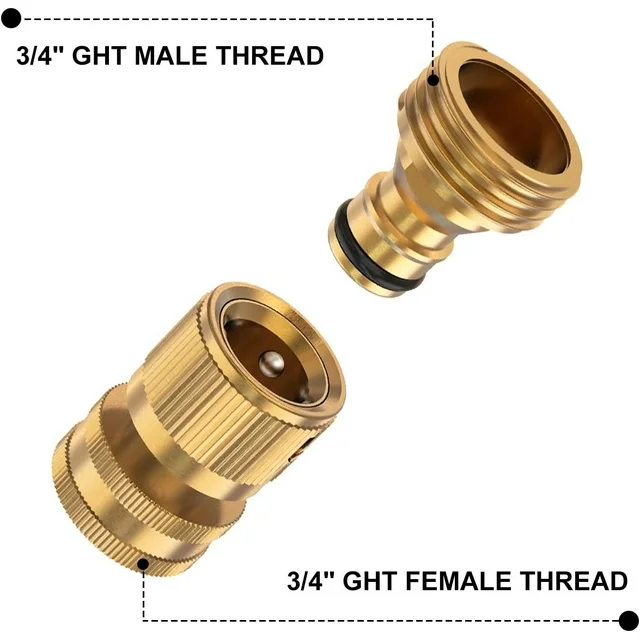 Lefree Yard Garden Hose Connectors 3/4" Brass Quick Connect Adapters (4 Sets)