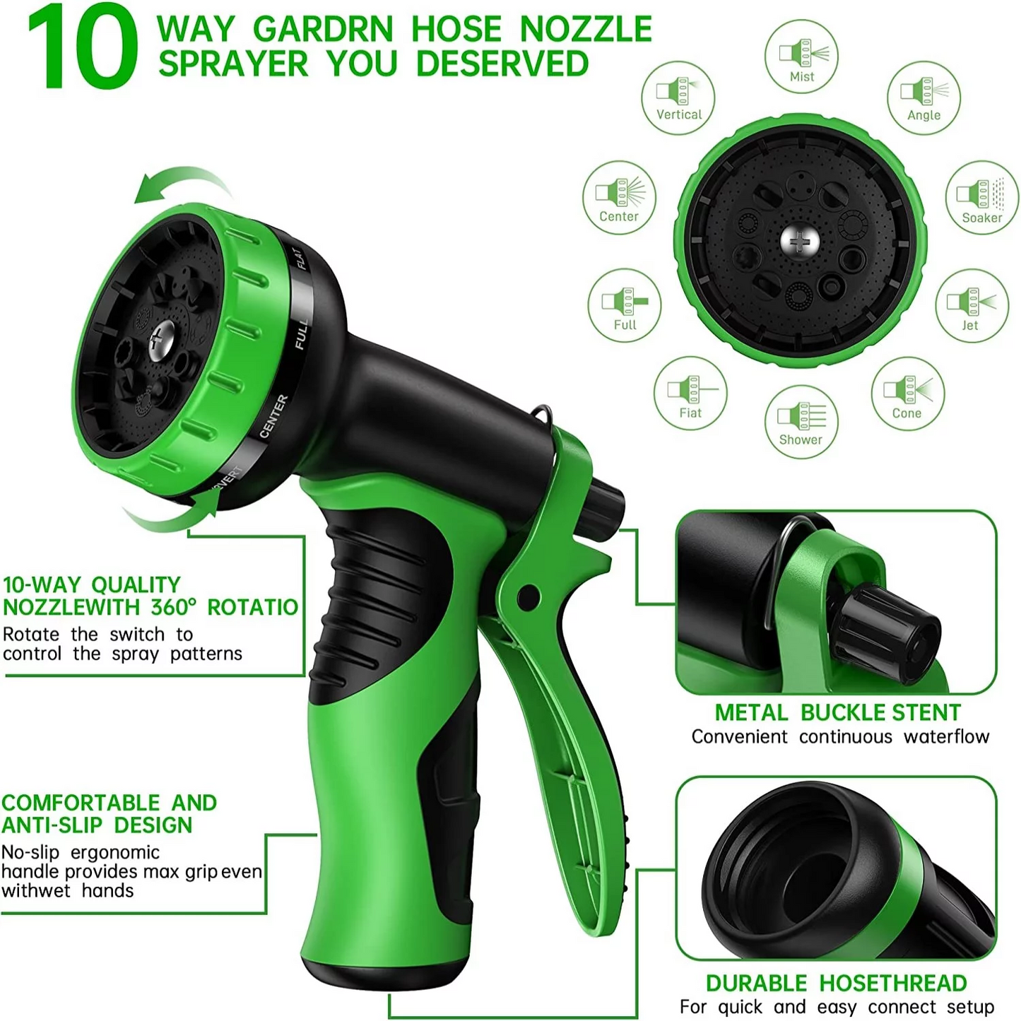 Expandable Garden Hose Lightweight Flexible Water Hoses Green